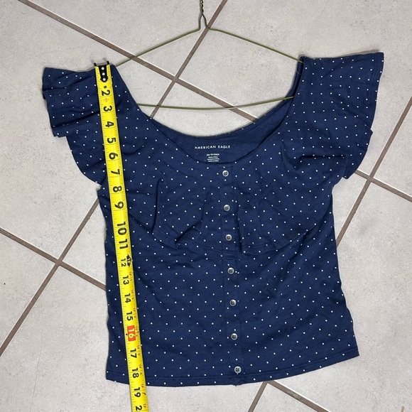 American Eagle Women Off Shoulder Dotted Blue Top size XS - Picture 6 of 7